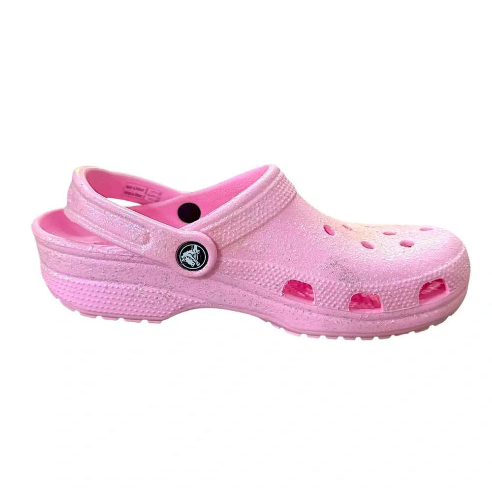 CROCS Classic Fit Girls Pink Tweed Slip On Glitter Clogs Big Kids J 5